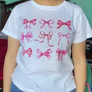 White T-Shirt with Pink Bow Designs